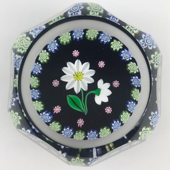 Perthshire 1995D Daisies Lampwork Flower Millefiori Garland Faceted Paperweight - Picture 1 of 16